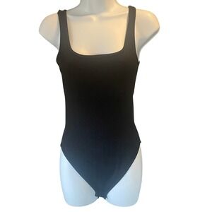 OQQ Womens Ribbed Seamless Scoop Neck Bodysuit M Black Minimalist Basic Capsule